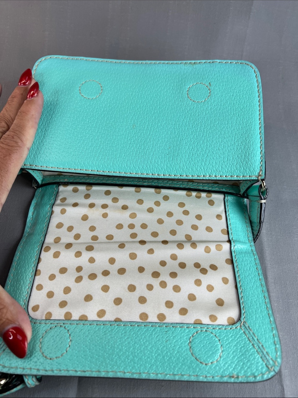 Kate Spade, teal structured Crossbody with adjustable strap - Picture 9 of 14